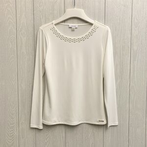 Calvin Klein Ivory Embellished Long Sleeve Top Petite PS